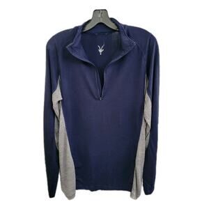 Ibex Quarter Zip Pullover Mens Large Blue Gray Long Sleeve Merino Wool Baselayer